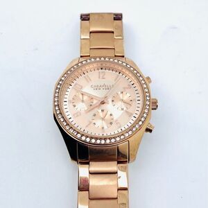 Caravelle Womens Rose Gold Finish Chronograph Watch